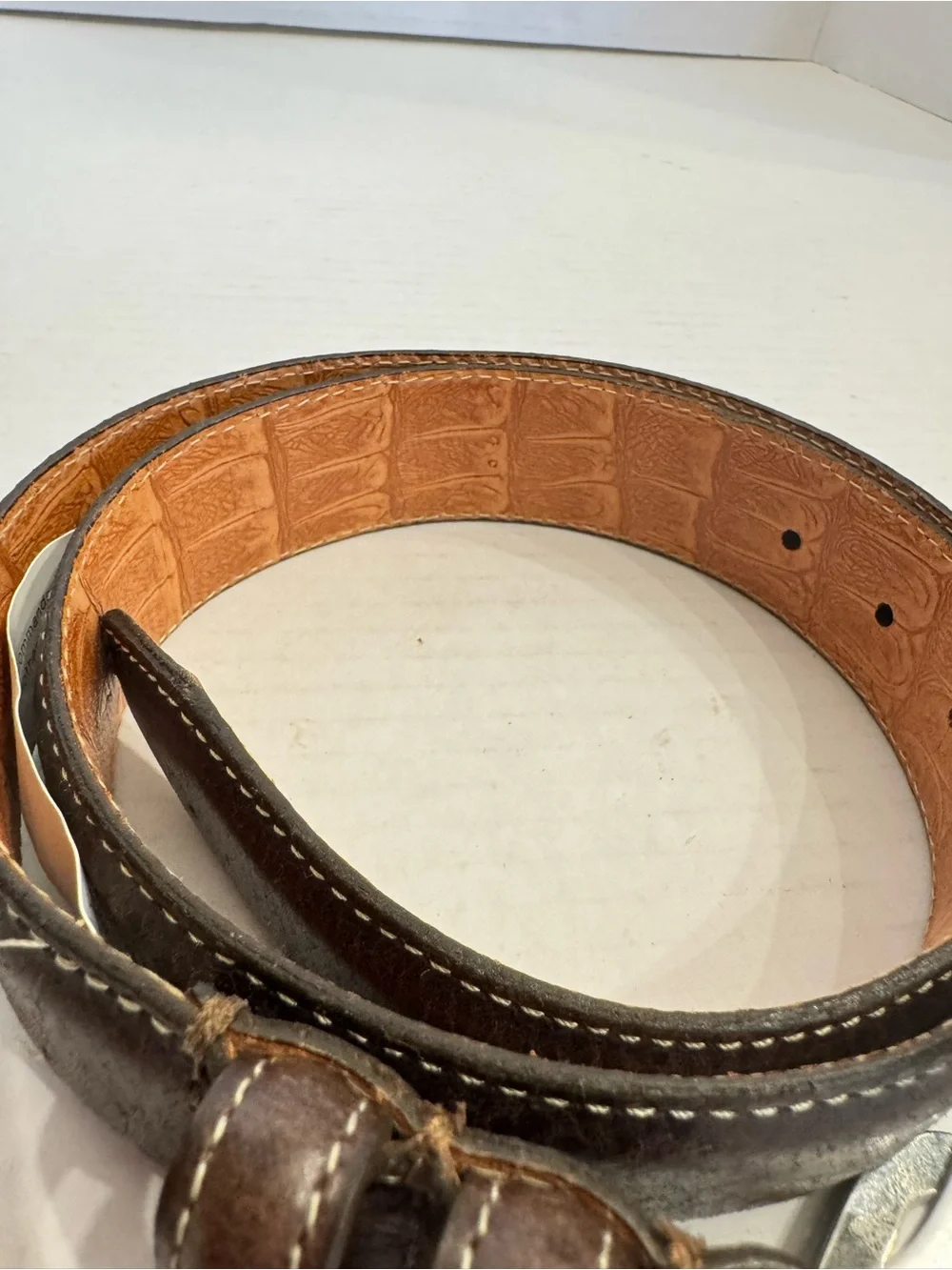 Martin Dingman Bill Water Buffalo Leather Belt Brown 30 USA Handcrafted 40395
